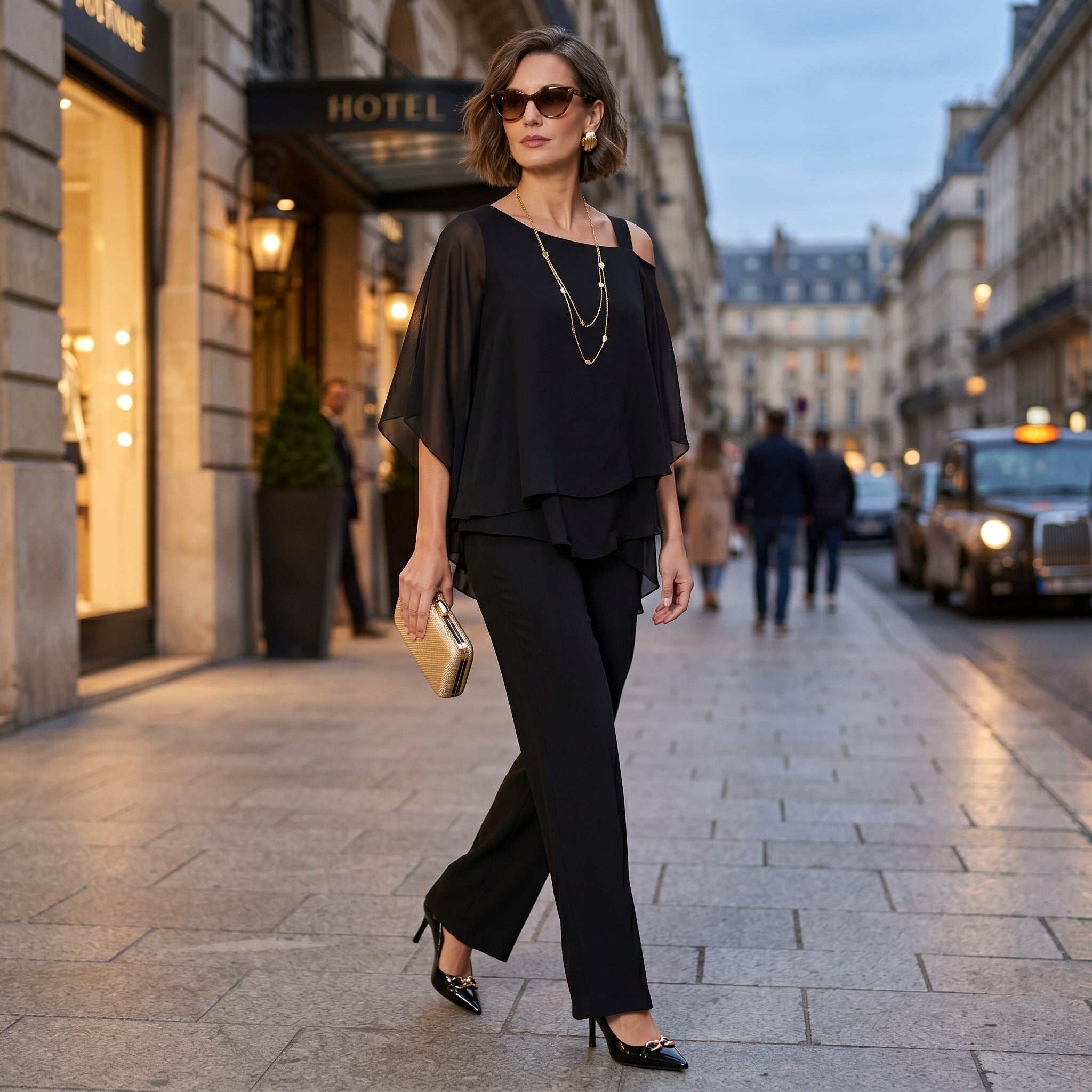 Conjunto Elegante de Gasa Mujer Escote Asimétrico | Inmaculada