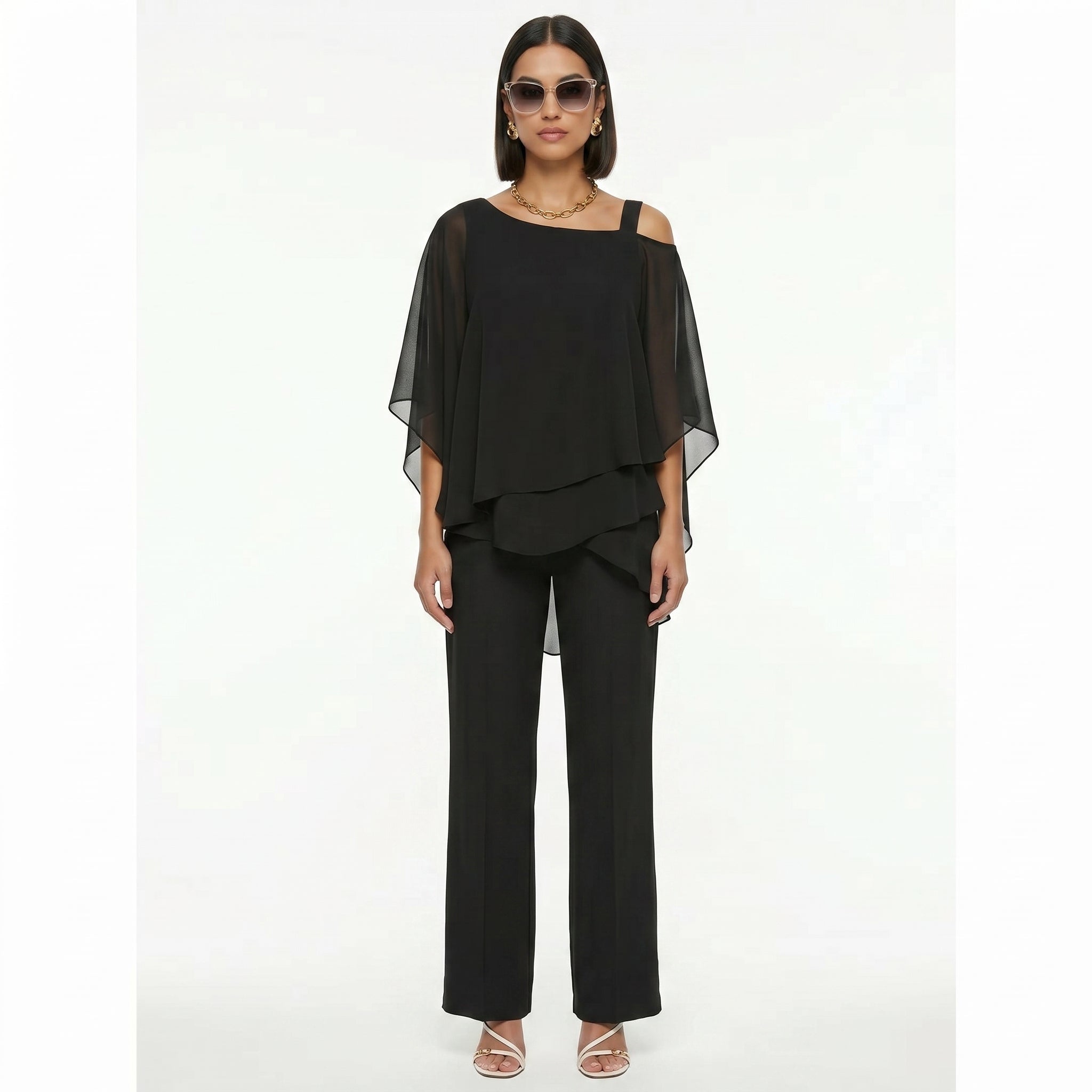Conjunto Elegante de Gasa Mujer Escote Asimétrico | Inmaculada