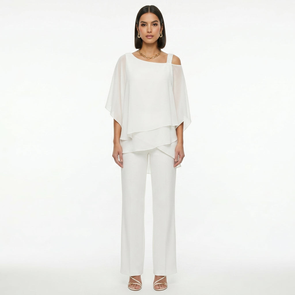 Conjunto Elegante de Gasa Mujer Escote Asimétrico | Inmaculada