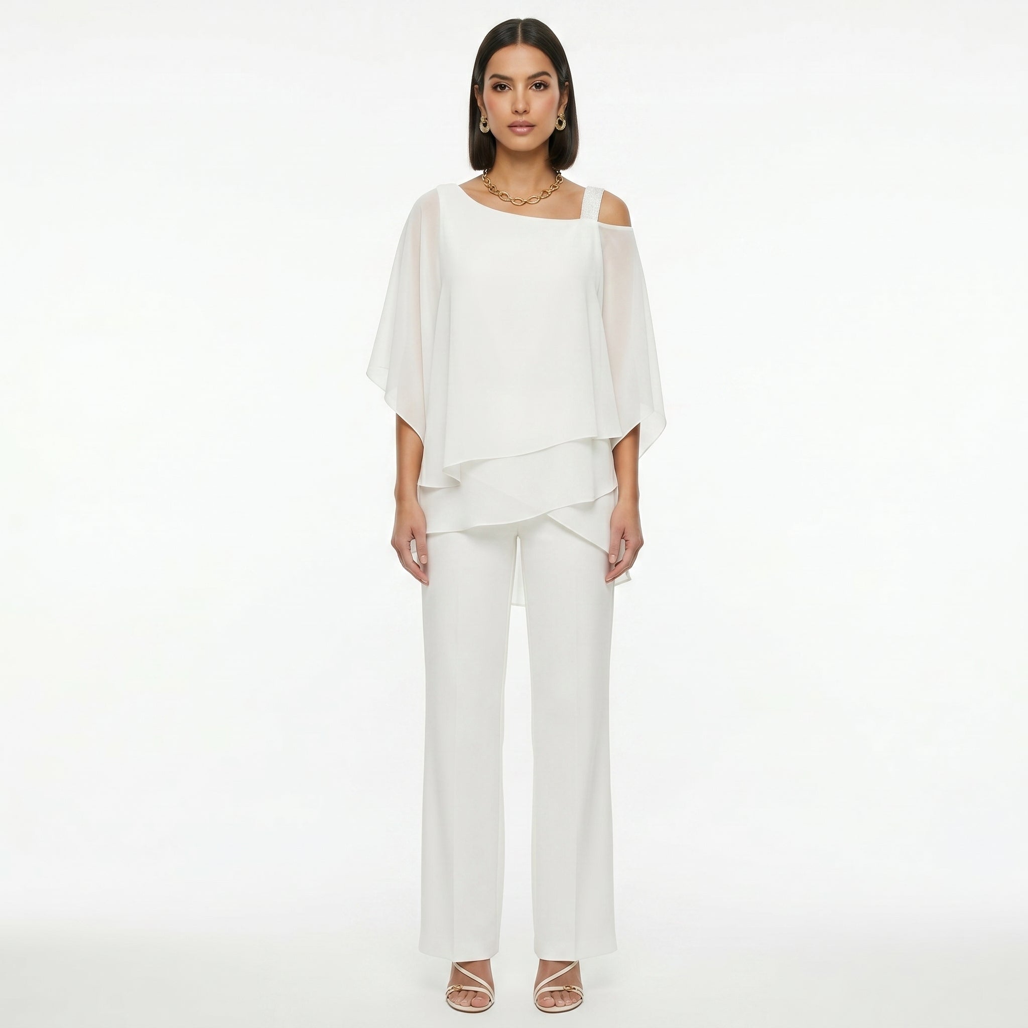 Conjunto Elegante de Gasa Mujer Escote Asimétrico | Inmaculada