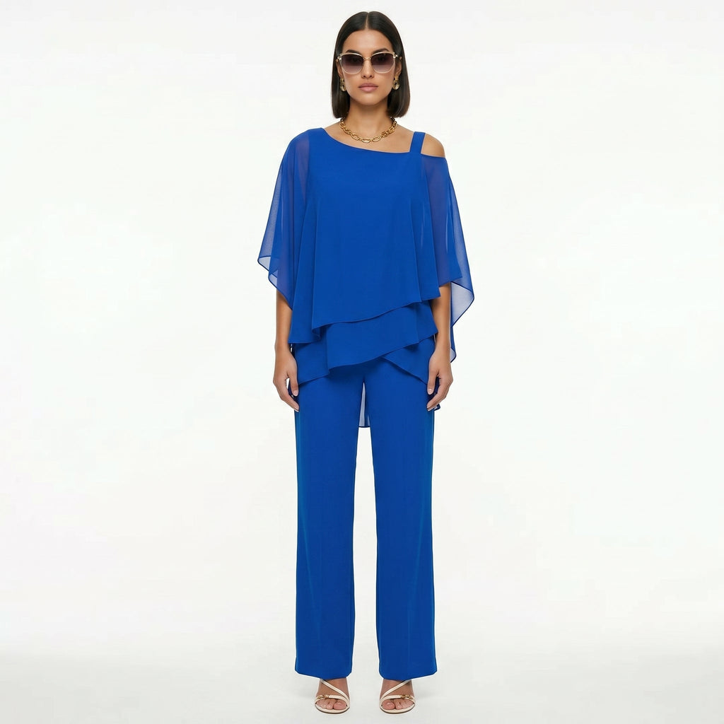 Conjunto Elegante de Gasa Mujer Escote Asimétrico | Inmaculada