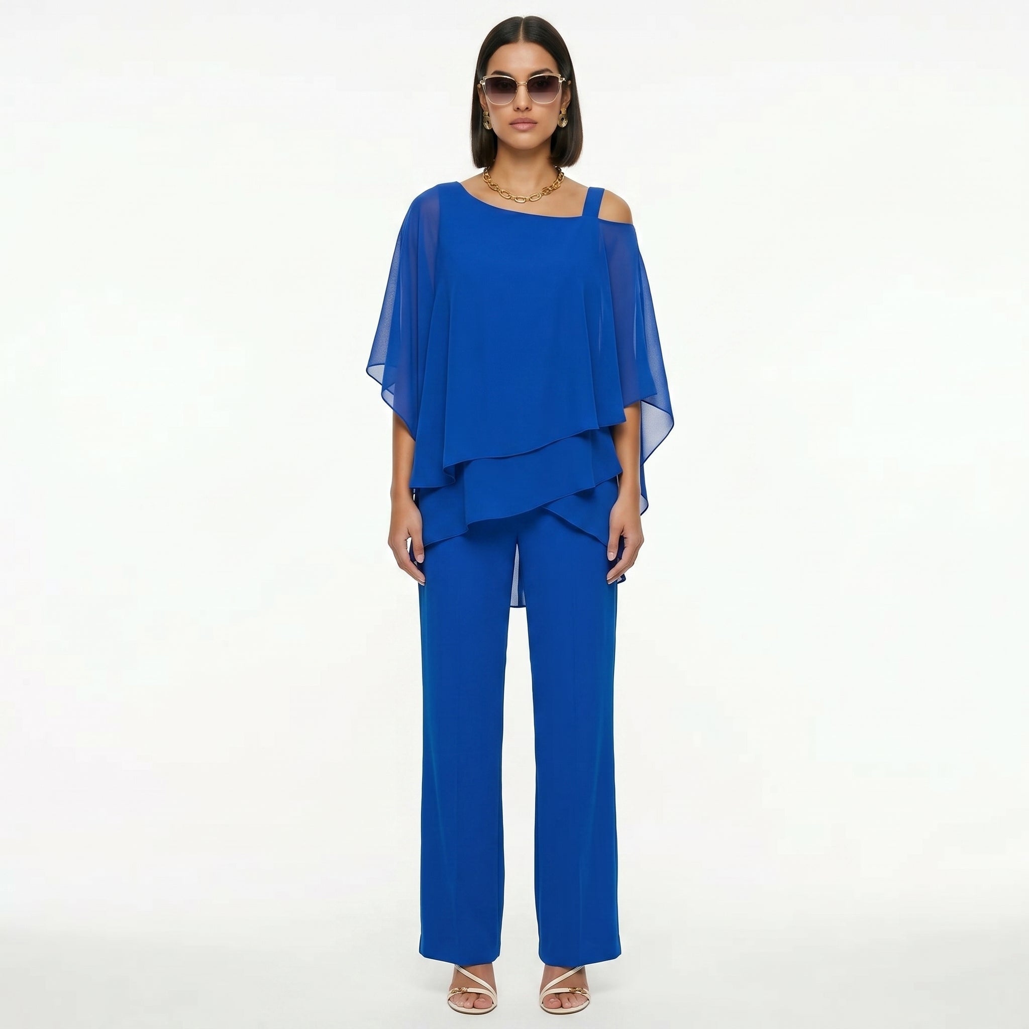 Conjunto Elegante de Gasa Mujer Escote Asimétrico | Inmaculada