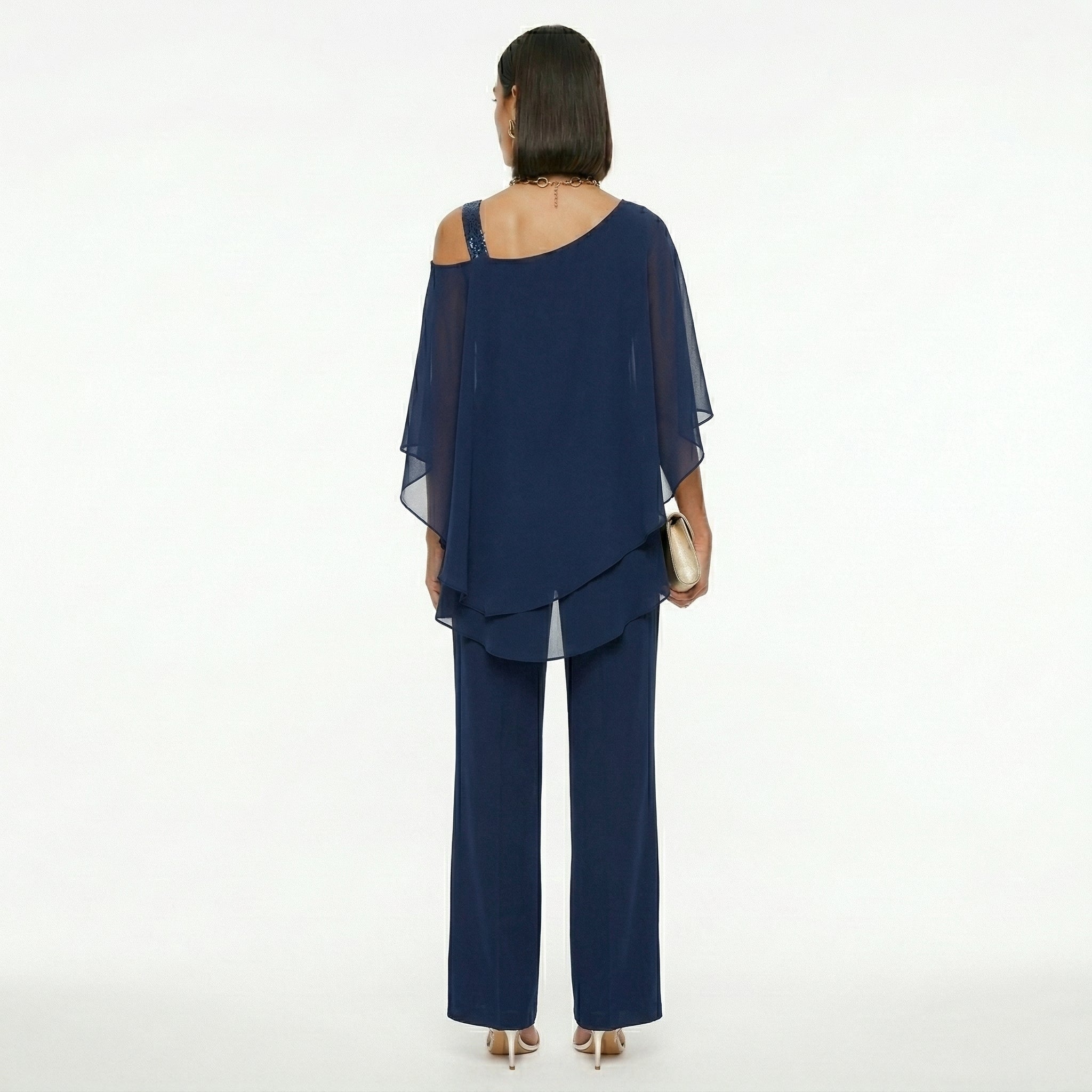 Conjunto Elegante de Gasa Mujer Escote Asimétrico | Inmaculada