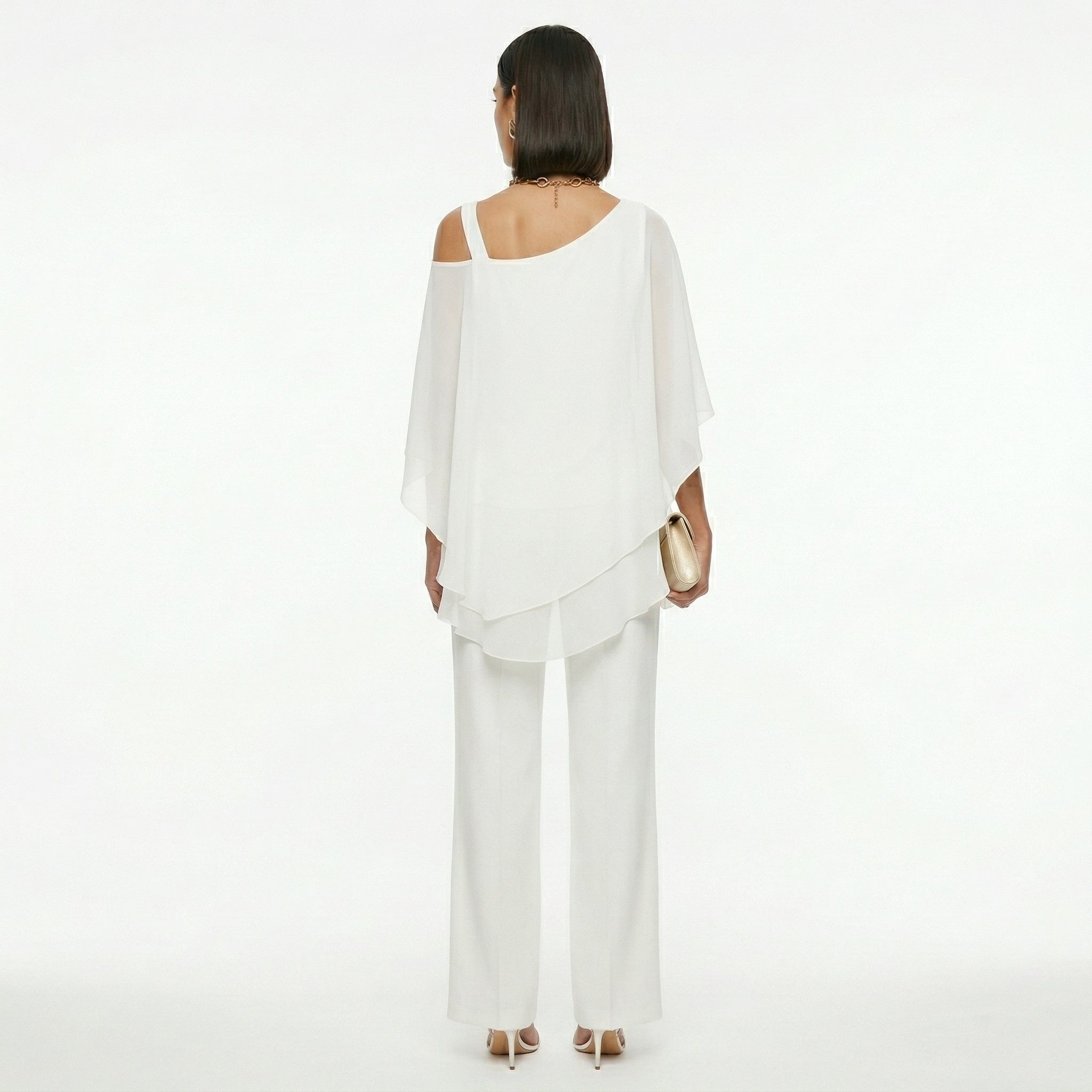 Conjunto Elegante de Gasa Mujer Escote Asimétrico | Inmaculada