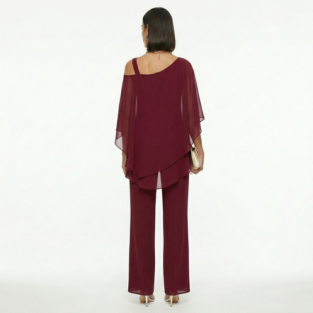 Conjunto Elegante de Gasa Mujer Escote Asimétrico | Inmaculada