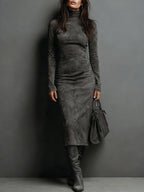 Vestido Largo Ante Elegante Mujer Otoño | Luna Cruz