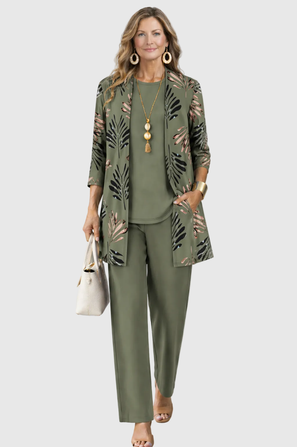 Conjunto de 3 Piezas Estampado Tropical Mujer Pantalón Recto | Lorena