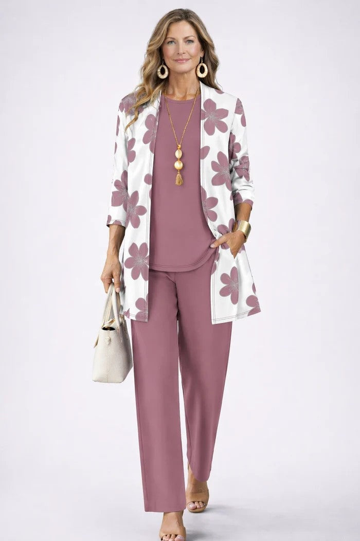 Conjunto de 3 Piezas Estampado Tropical Mujer Pantalón Recto | Lorena
