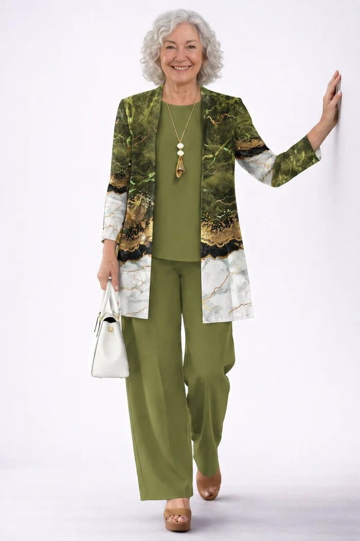 Conjunto de 3 Piezas Estampado Tropical Mujer Pantalón Recto | Lorena