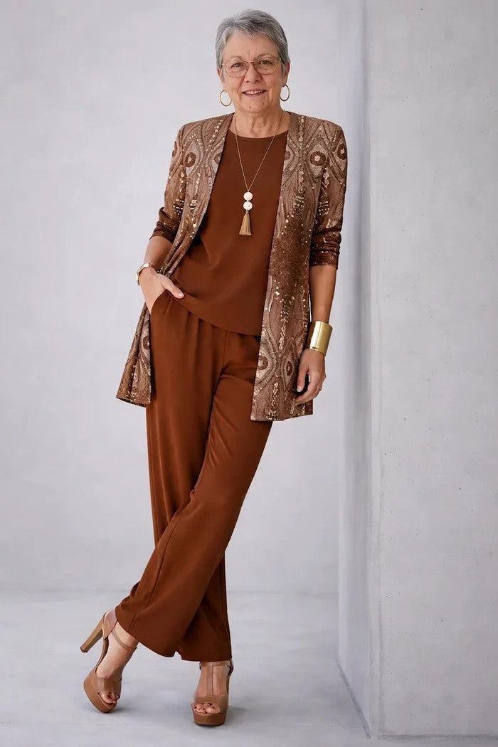 Conjunto de 3 Piezas Estampado Tropical Mujer Pantalón Recto | Lorena