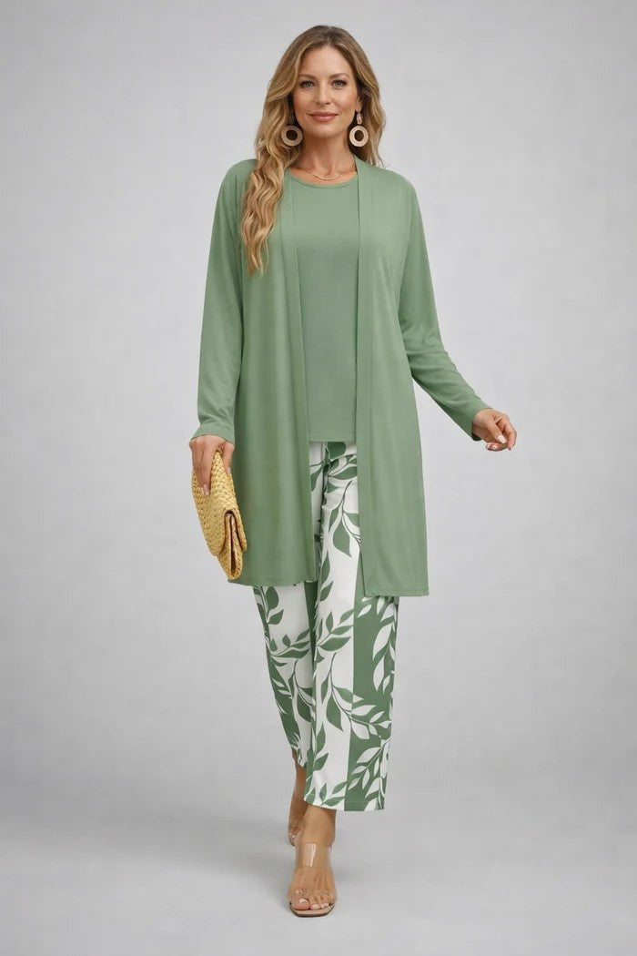 Conjunto de 3 Piezas Estampado Tropical Mujer Pantalón Recto | Lorena