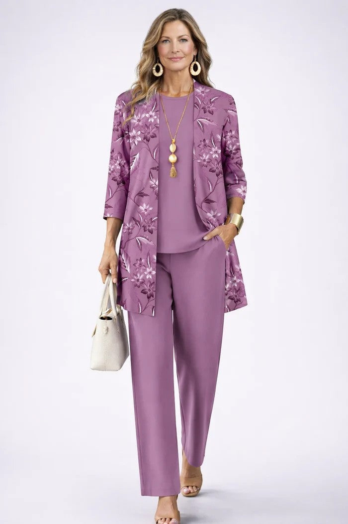 Conjunto de 3 Piezas Estampado Tropical Mujer Pantalón Recto | Lorena