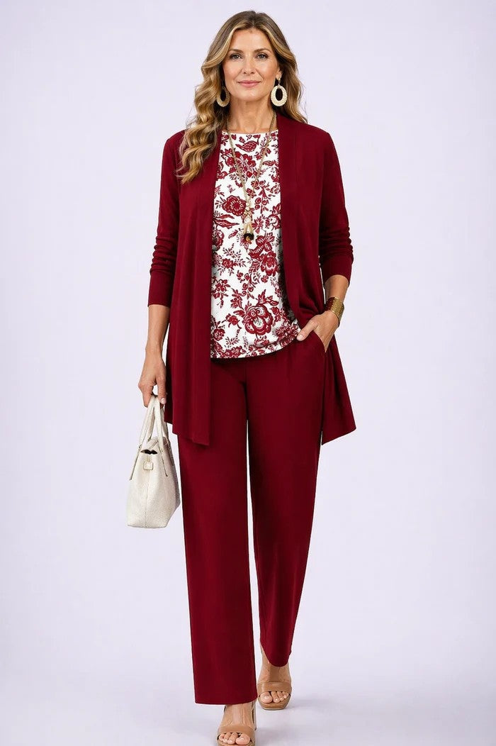 Conjunto de 3 Piezas Estampado Tropical Mujer Pantalón Recto | Lorena