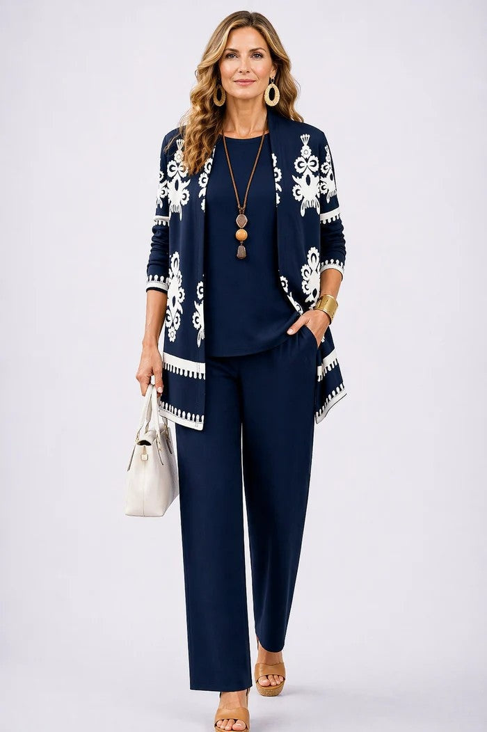 Conjunto de 3 Piezas Estampado Tropical Mujer Pantalón Recto | Lorena