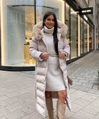 Parka Larga con Capucha Pelo Sintético Mujer | May Beige