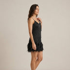 Vestido Mini Flecos Lentejuelas Plumas Tirantes para Mujer