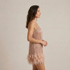 Vestido Mini Flecos Lentejuelas Plumas Tirantes para Mujer