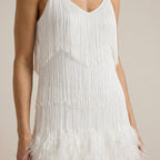 Vestido Mini Flecos Lentejuelas Plumas Tirantes para Mujer