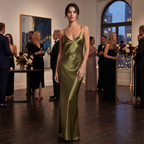 Vestido Lencero Satinado Verde Oliva | Presencia