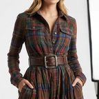 Vestido Camisero Cuadros Manga Larga Mujer | Luna Cruz