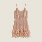 Vestido Mini Flecos Lentejuelas Plumas Tirantes para Mujer
