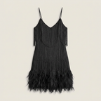 Vestido Mini Flecos Lentejuelas Plumas Tirantes para Mujer