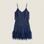 Vestido Mini Flecos Lentejuelas Plumas Tirantes para Mujer