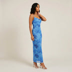 Vestido Largo Estampado Floral Escote Drapeado para Mujer