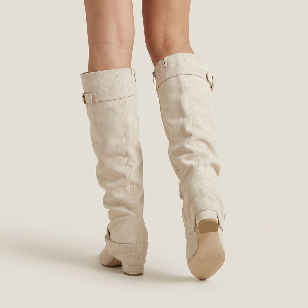 Botas Altas Efecto Ante con Tacón Bajo para Mujer