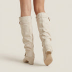 Botas Altas Efecto Ante con Tacón Bajo para Mujer