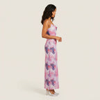 Vestido Largo Estampado Floral Escote Drapeado para Mujer