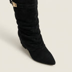 Botas Altas Efecto Ante con Tacón Bajo para Mujer