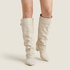 Botas Altas Efecto Ante con Tacón Bajo para Mujer