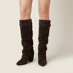 Botas Altas Efecto Ante con Tacón Bajo para Mujer