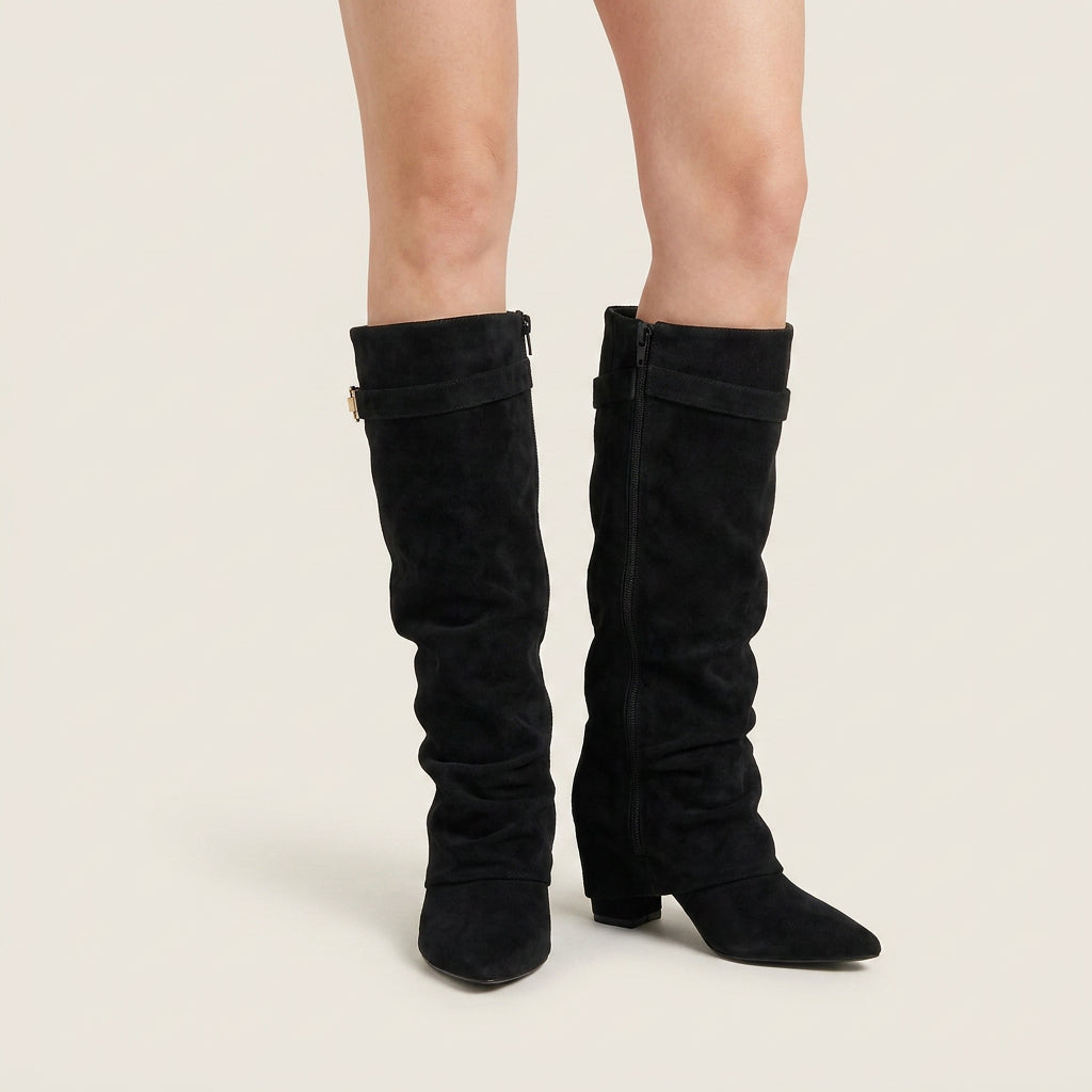 Botas Altas Efecto Ante con Tacón Bajo para Mujer