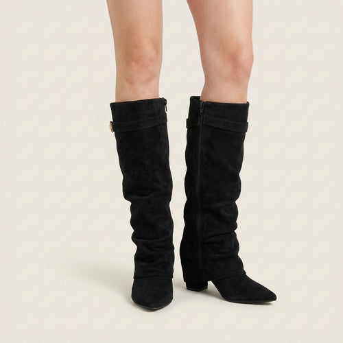 Botas Altas Efecto Ante con Tacón Bajo para Mujer