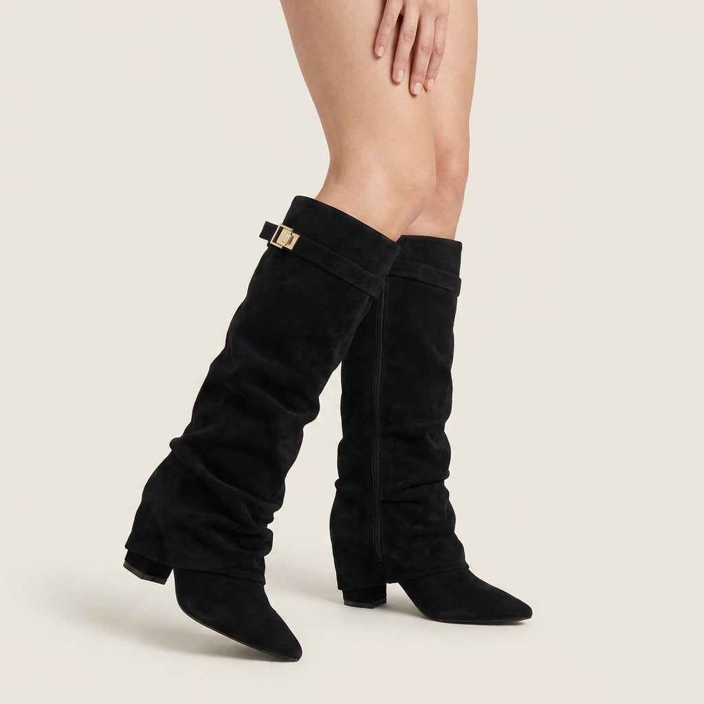Botas Altas Efecto Ante con Tacón Bajo para Mujer