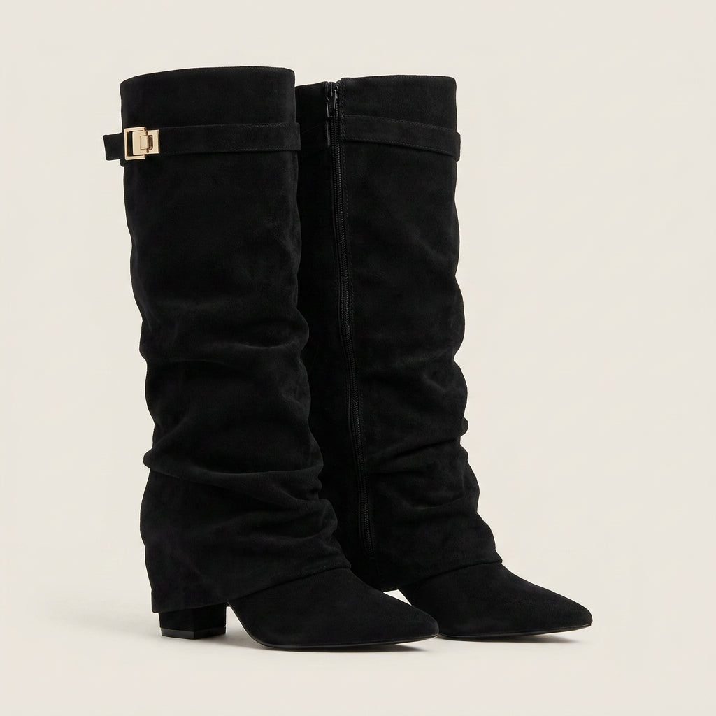 Botas Altas Efecto Ante con Tacón Bajo para Mujer
