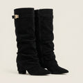 Botas Altas Efecto Ante con Tacón Bajo para Mujer
