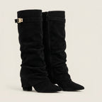 Botas Altas Efecto Ante con Tacón Bajo para Mujer