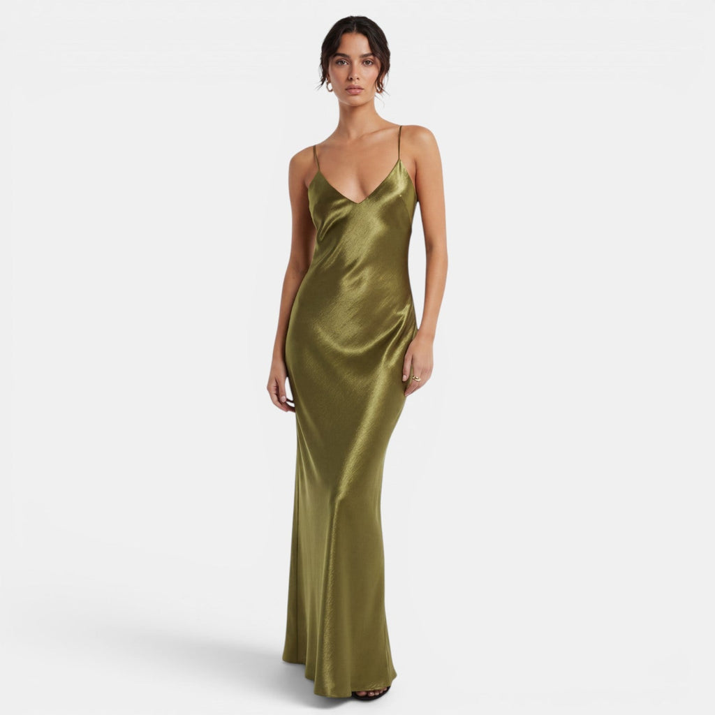 Vestido Lencero Satinado Verde Oliva | Presencia