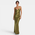 Vestido Lencero Satinado Verde Oliva | Presencia