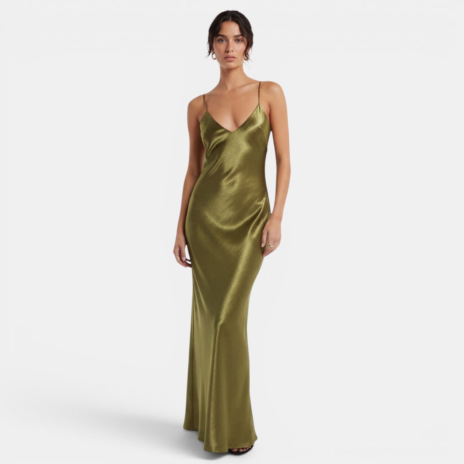 Vestido Lencero Satinado Verde Oliva | Presencia