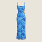 Vestido Largo Estampado Floral Escote Drapeado para Mujer