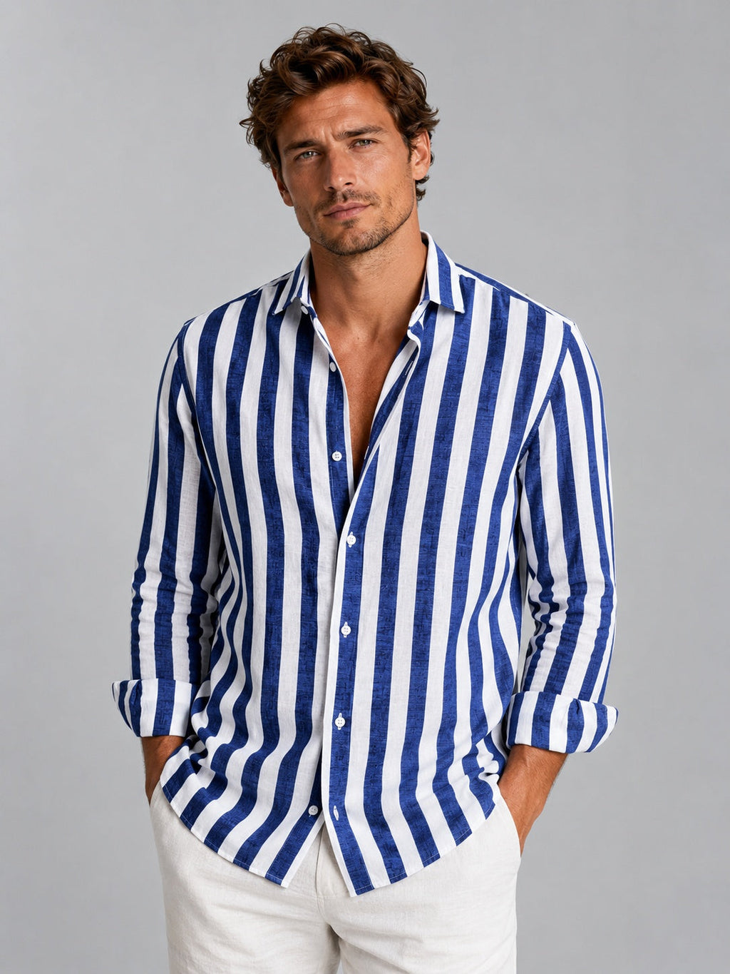 Camisa de Lino de Manga Larga Hombre Rayas | Martin