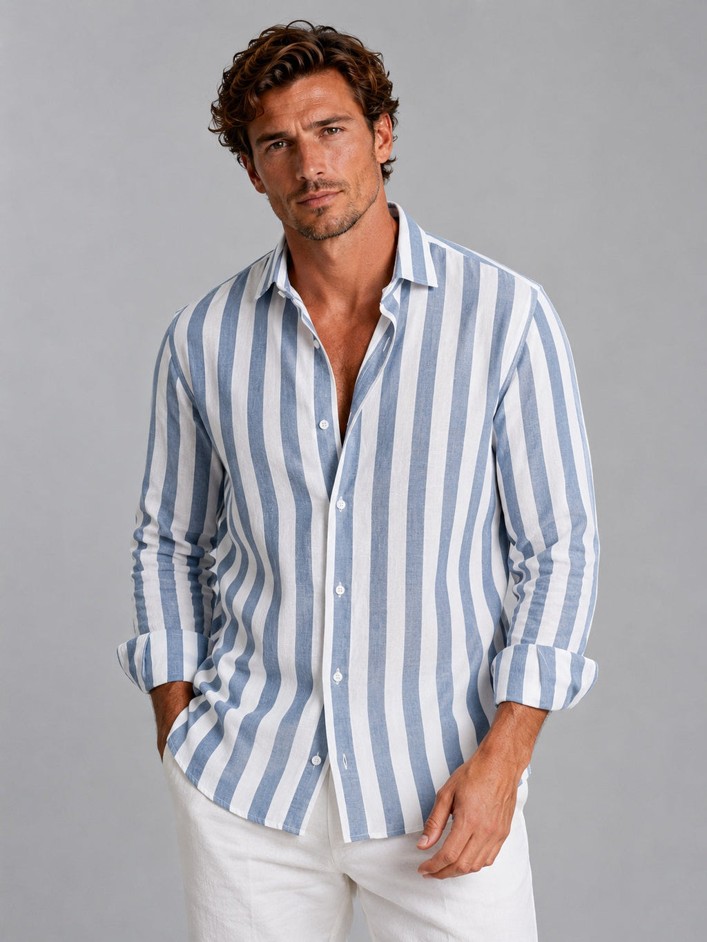 Camisa de Lino de Manga Larga Hombre Rayas | Martin