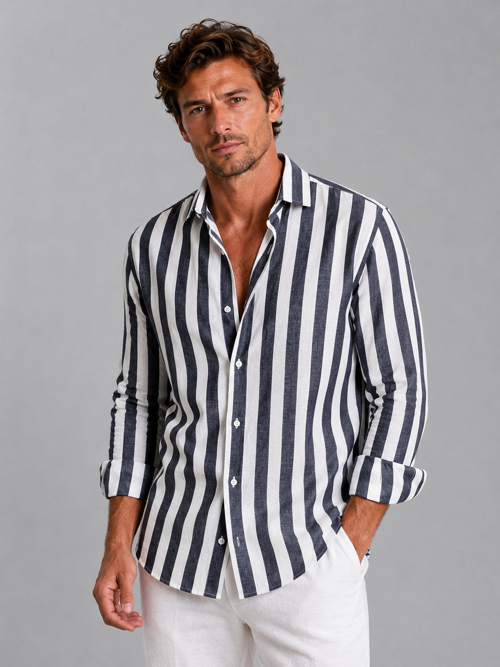 Camisa de Lino de Manga Larga Hombre Rayas | Martin