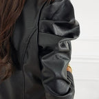 Chaqueta Biker de Cuero Corta Mujer Manga Abullonada | Nerea