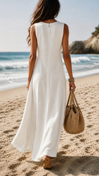 Vestido Largo de Novia Sencillo Mujer Sin Mangas Cuello Redondo | Nerea