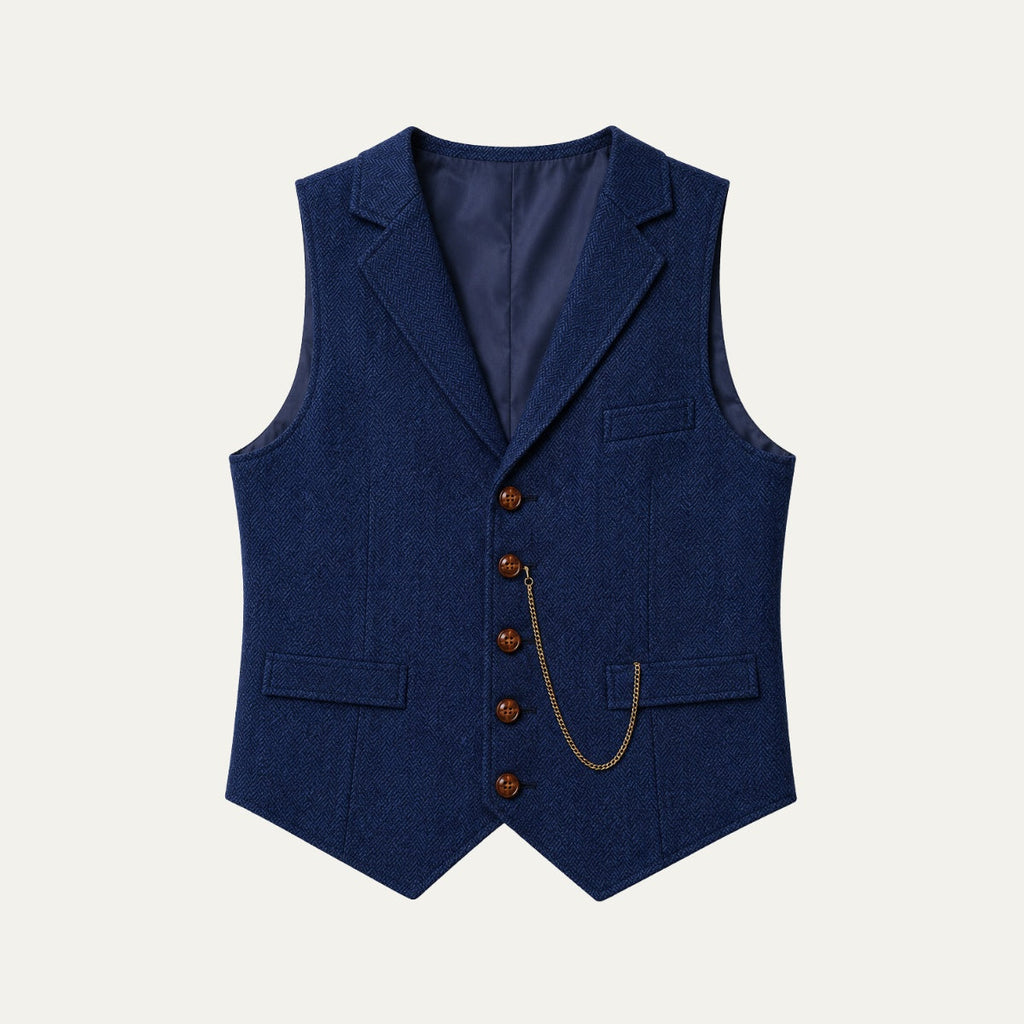 Nicolás | Chaleco de Tweed Hombre Espiga Solapa Entallado